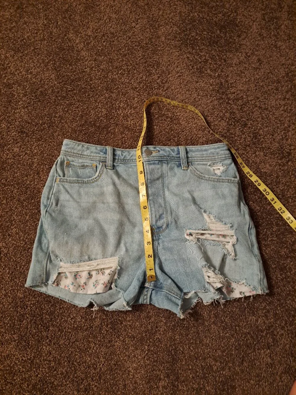 Hollister Distressed Ultra High-Rise Mom Shorts With Floral Panels